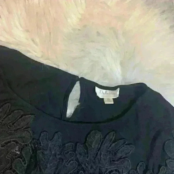 Anthropologie Black Deletta Desi Embroidered Lace 3/4 Sleeve XS babydoll Tunic - Picture 7 of 15